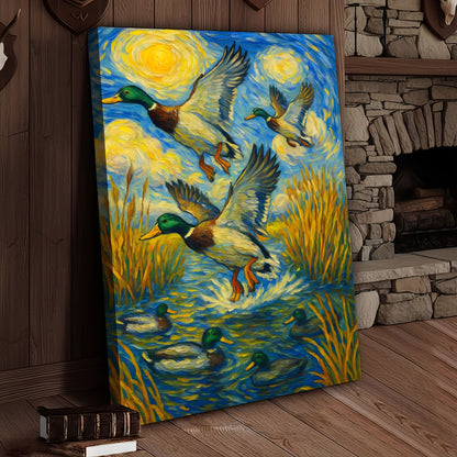 Flying Mallard Duck Hunting Canvas – Rustic Wildlife Wall Art