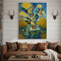 Flying Mallard Duck Hunting Canvas – Rustic Wildlife Wall Art