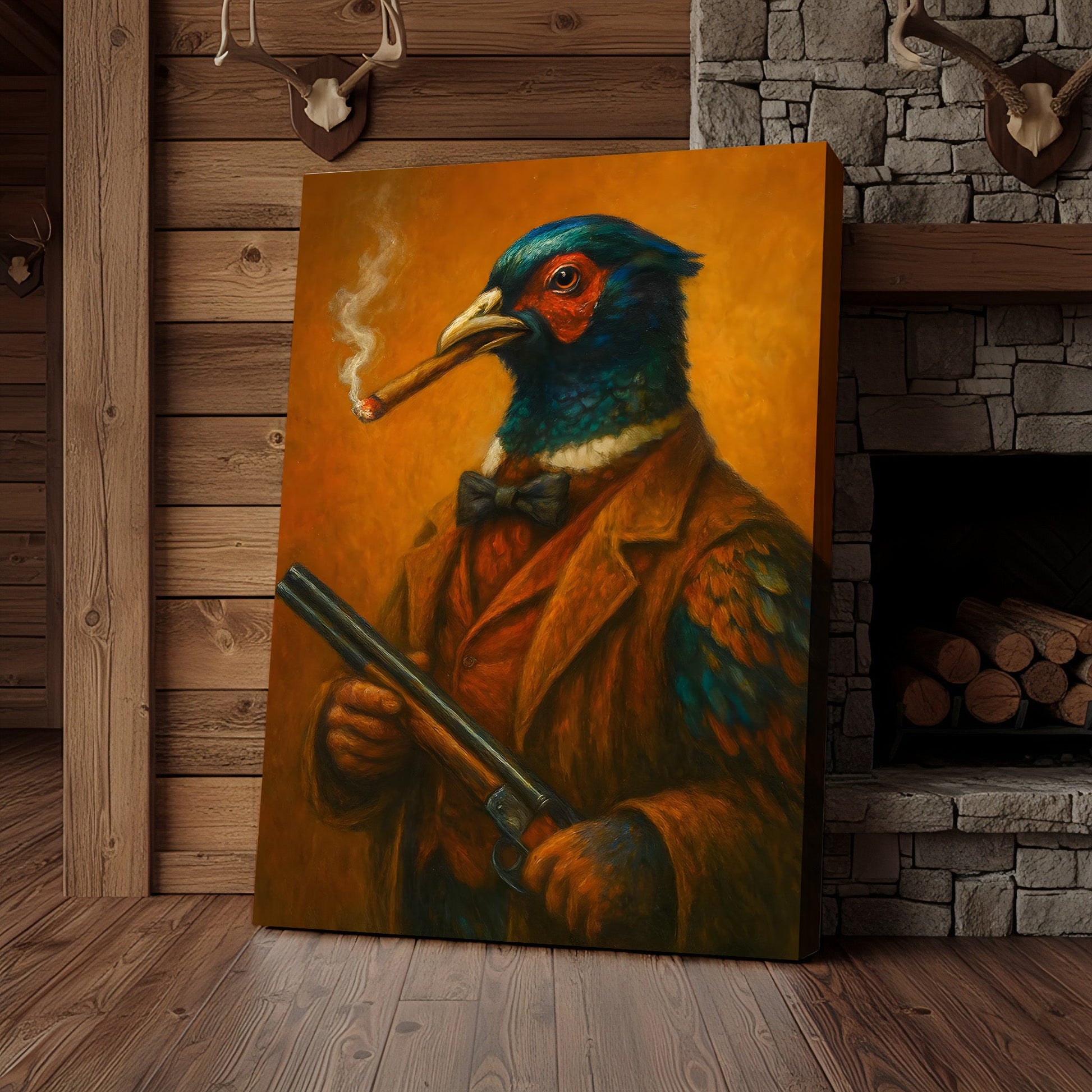 Pheasant Hunter Canvas Wall Art – Funny Hunting Gift for Men, Upland Game Bird Hunters & Lodge Decor