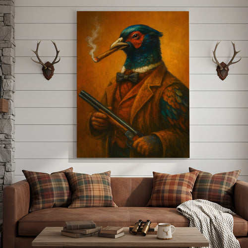 Pheasant Hunter Canvas Wall Art – Funny Hunting Gift for Men, Upland Game Bird Hunters & Lodge Decor