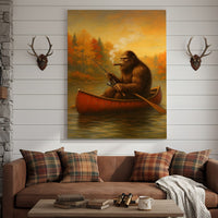 Bigfoot Fishing Canvas Wall Art – Rustic Lodge & Man Cave Decor