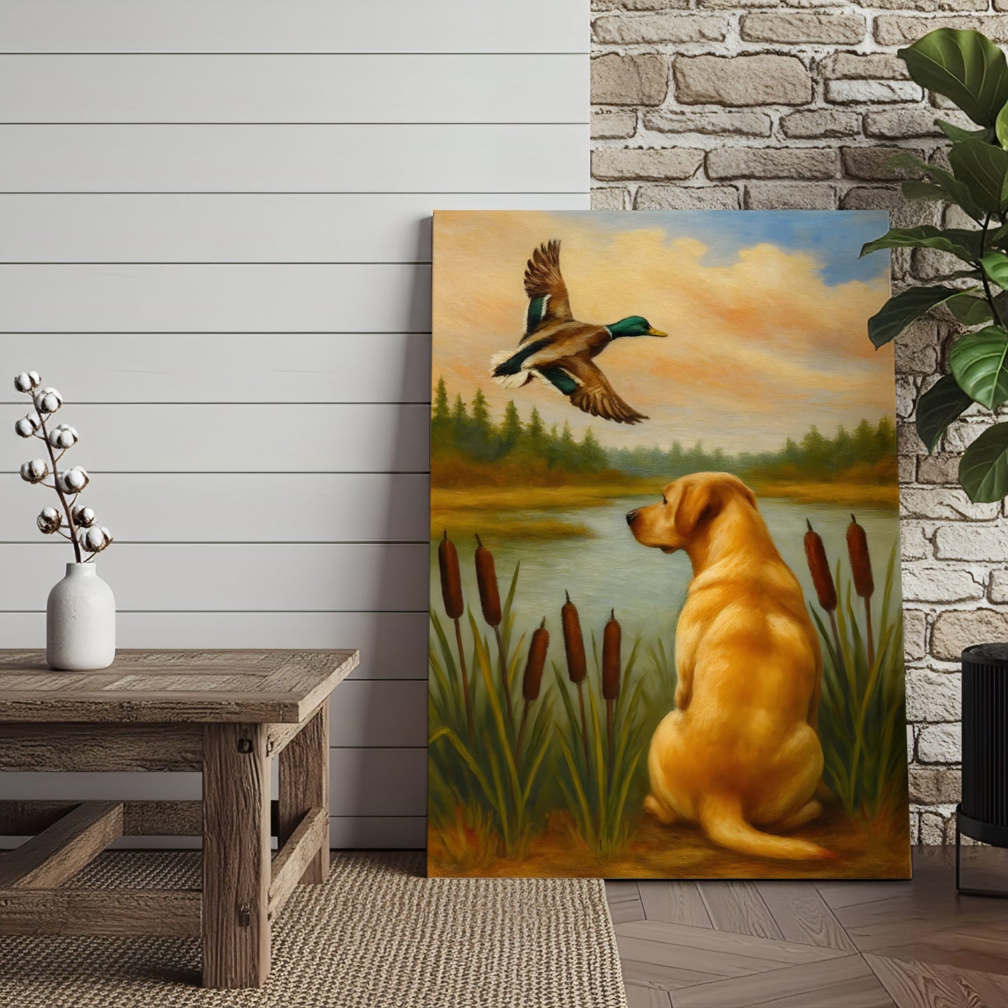 Duck Hunting Dog Canvas Wall Art – Labrador Retriever Rustic Cabin Lodge Decor