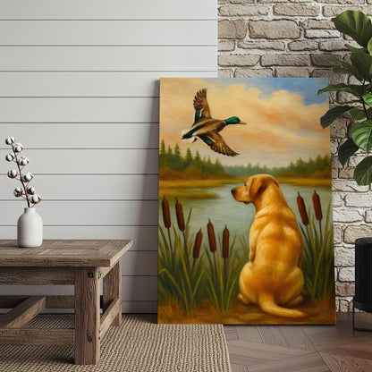 Duck Hunting Dog Canvas Wall Art – Labrador Retriever Rustic Cabin Lodge Decor