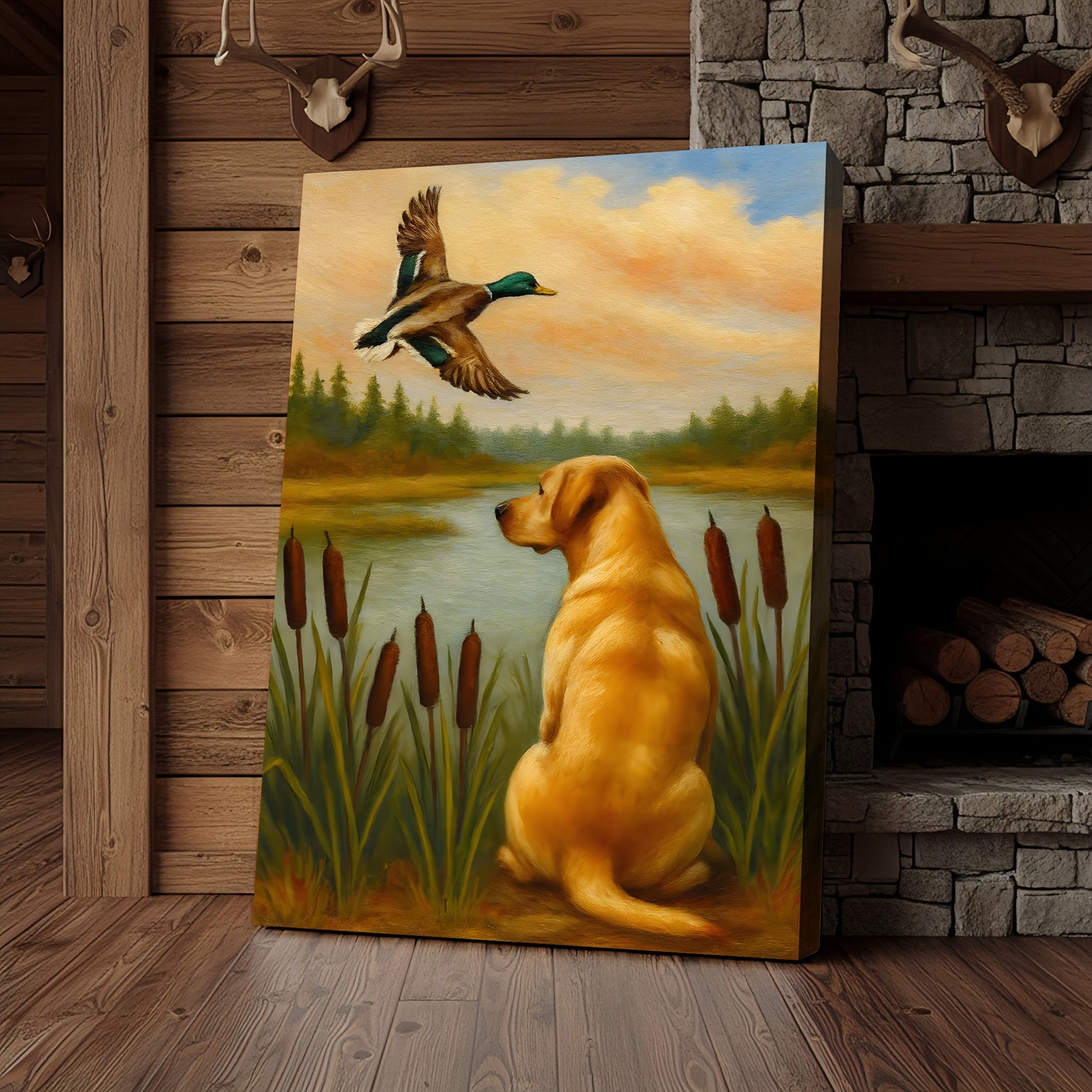 Duck Hunting Dog Canvas Wall Art – Labrador Retriever Rustic Cabin Lodge Decor