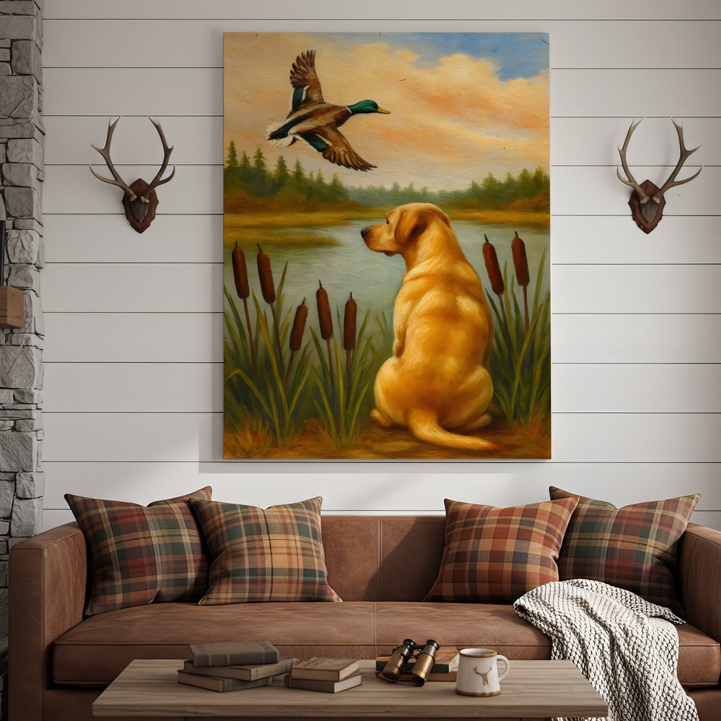 Duck Hunting Dog Canvas Wall Art – Labrador Retriever Rustic Cabin Lodge Decor