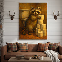 Funny Raccoon Canvas Wall Art – Cute Animal Bathroom Decor with Toilet Paper for Rustic Cabin & Home