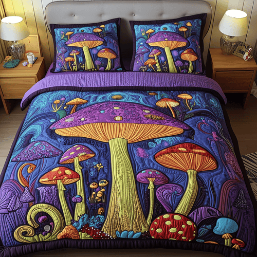 Magical Woodland Mushroom 3-Piece Quilted Bedding Set - Single (59" x 70")