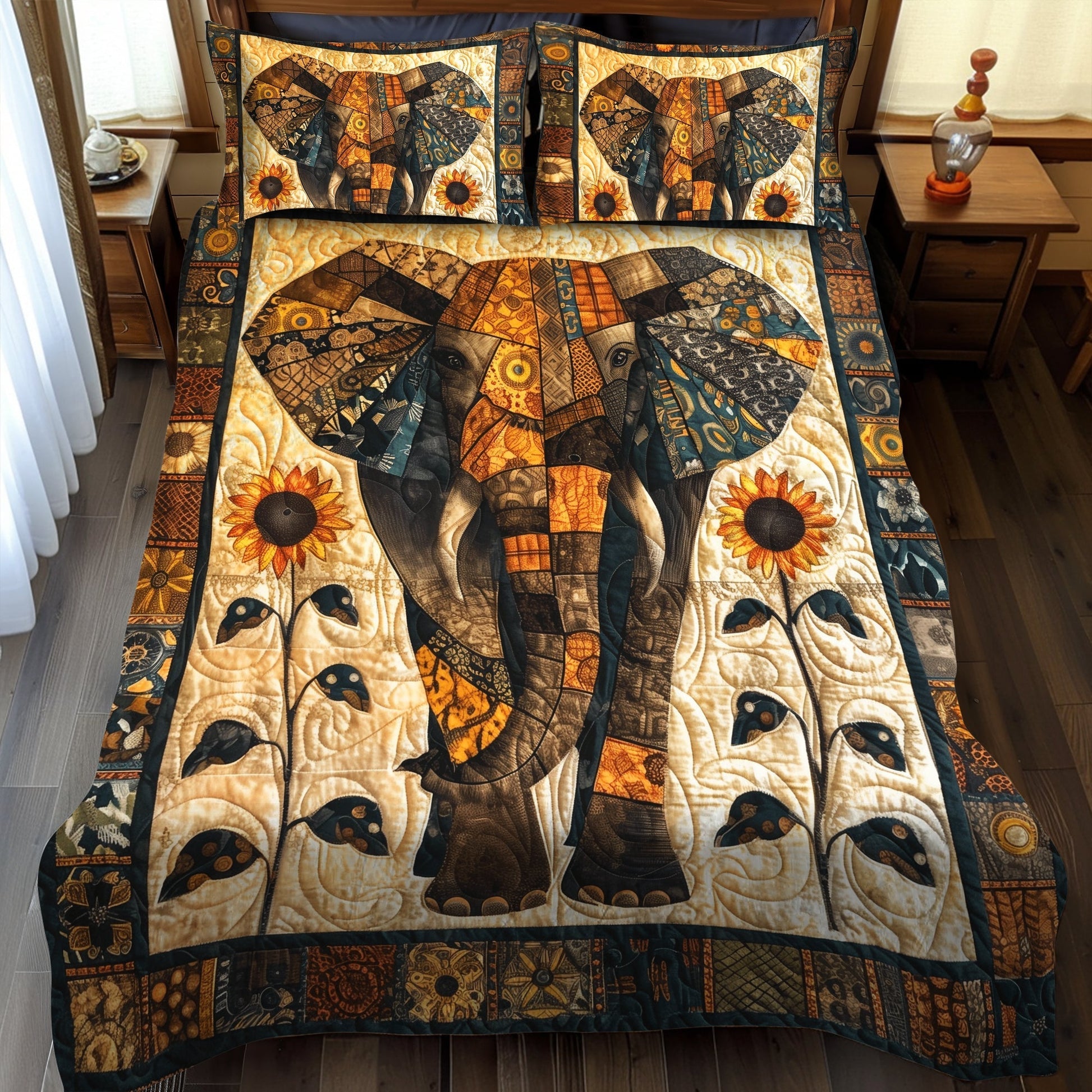 Single (59'' x 70'') /Majestic Elephant 3-Piece Quilted Bedding Set