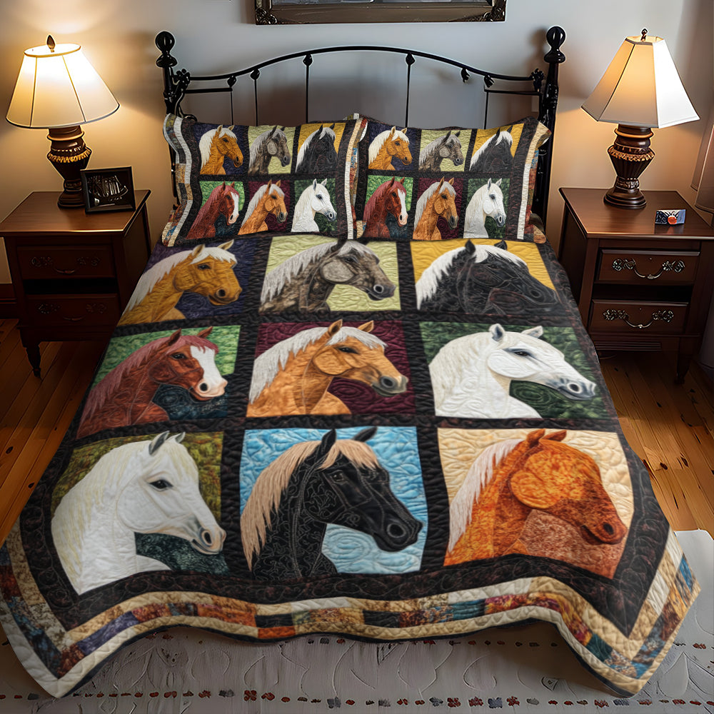 Majestic Colorful Horse 3-Piece Quilted Bedding Set - Single (59" x 70")