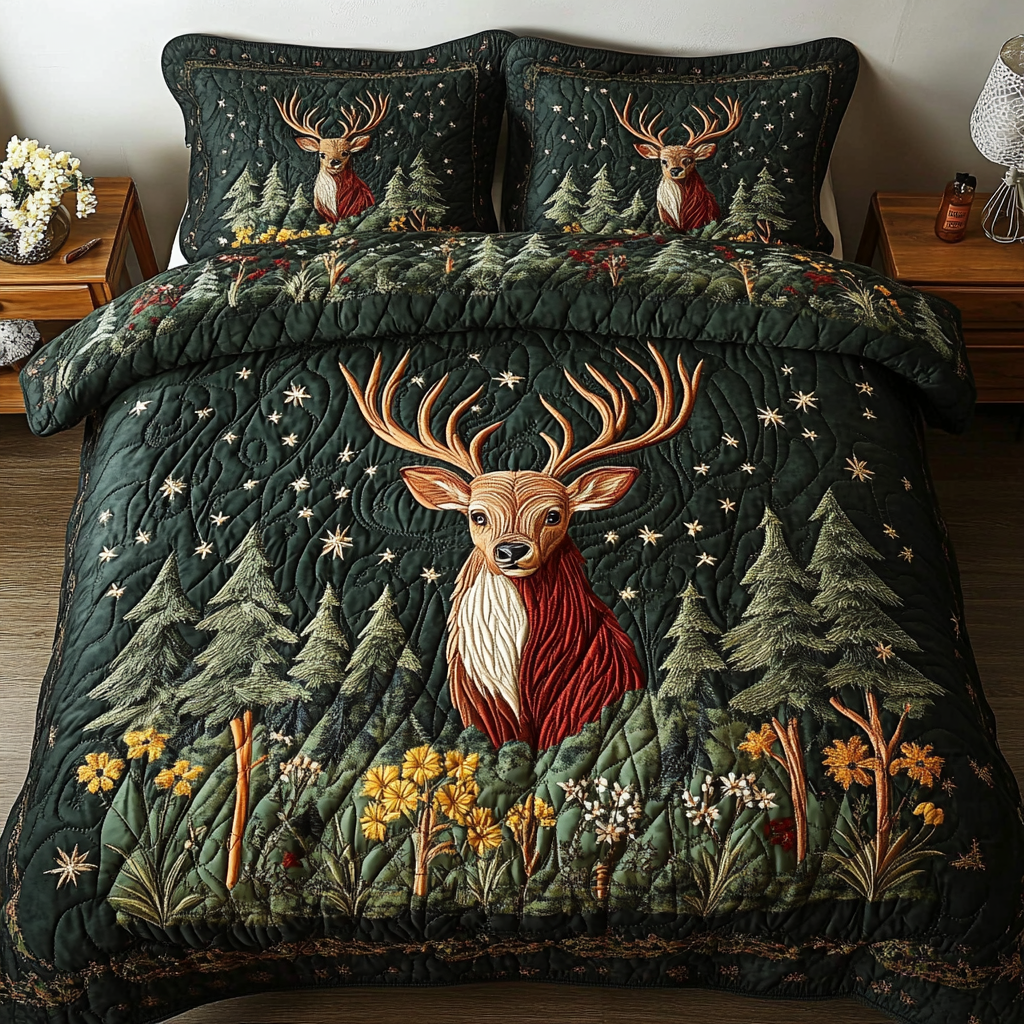 Majestic Deer 3-Piece Quilted Bedding Set - Single (59" x 70")