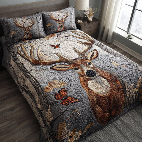 Majestic Deer Camo 3-Piece Quilted Bedding Set - Single (59" x 70")