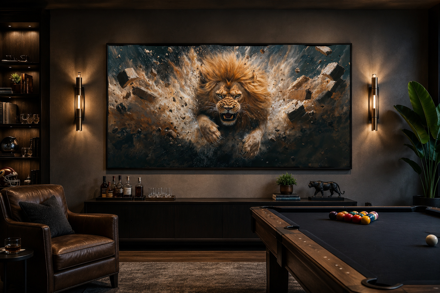 Fierce Lion Breaking Brick Wall Man Cave Or Manly Office Wall Decor Canvas Wall Art