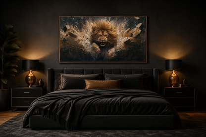 Fierce Lion Breaking Brick Wall Man Cave Or Manly Office Wall Decor Canvas Wall Art