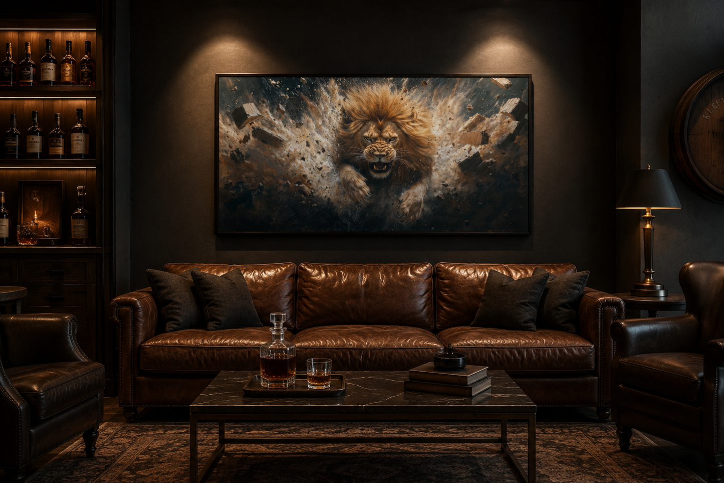 Fierce Lion Breaking Brick Wall Man Cave Or Manly Office Wall Decor Canvas Wall Art