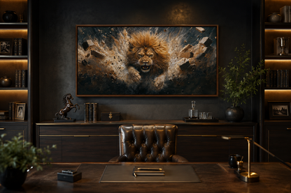 Fierce Lion Breaking Brick Wall Man Cave Or Manly Office Wall Decor Canvas Wall Art
