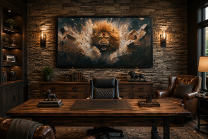 Fierce Lion Breaking Brick Wall Man Cave Or Manly Office Wall Decor Canvas Wall Art