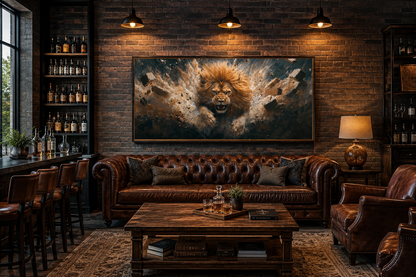 Fierce Lion Breaking Brick Wall Man Cave Or Manly Office Wall Decor Canvas Wall Art