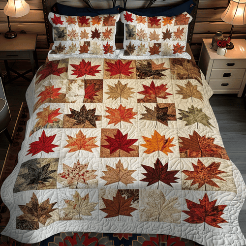 Maple Leaves Fall 3-Piece Quilted Bedding Set - Single (59" x 70")