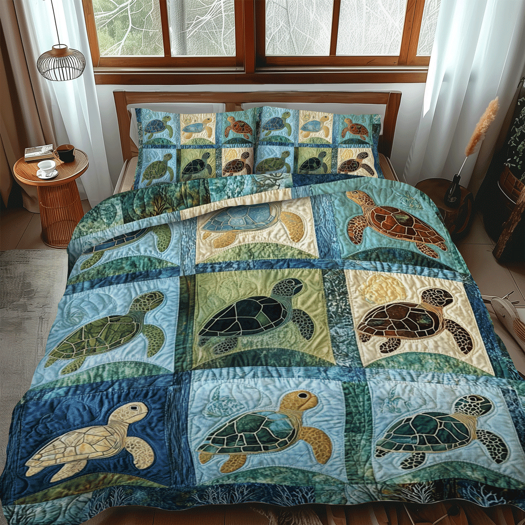Marine Melody 3-Piece Quilted Bedding Set - Single (59" x 70")