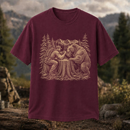 Hunter Arm Wrestling a Bear T-Shirt, Funny Wilderness Tee