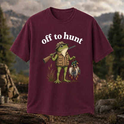 Off to Hunt T-Shirt, Funny Frog Duck Hunting Tee