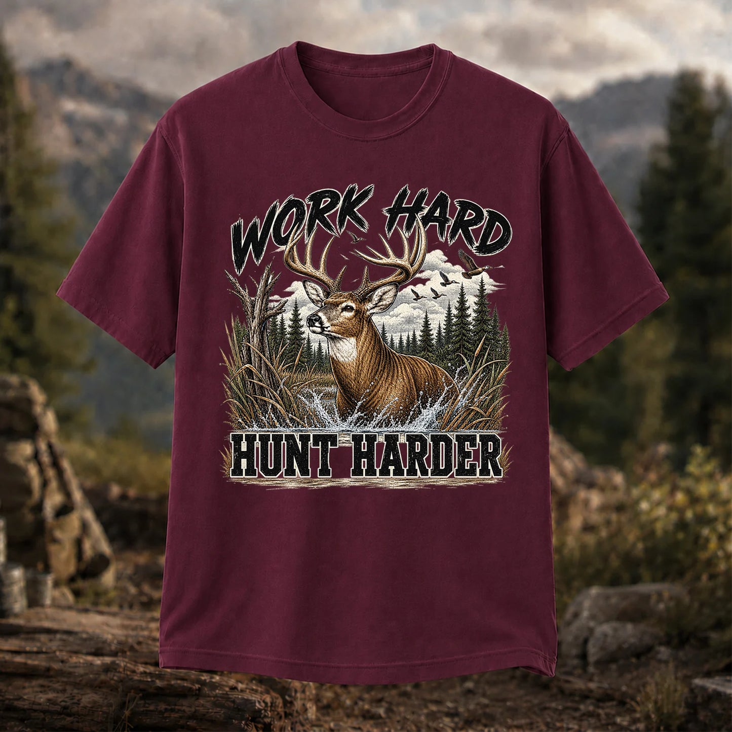 Work Hard Hunt Harder T-Shirt, Vintage Deer Hunting Tee