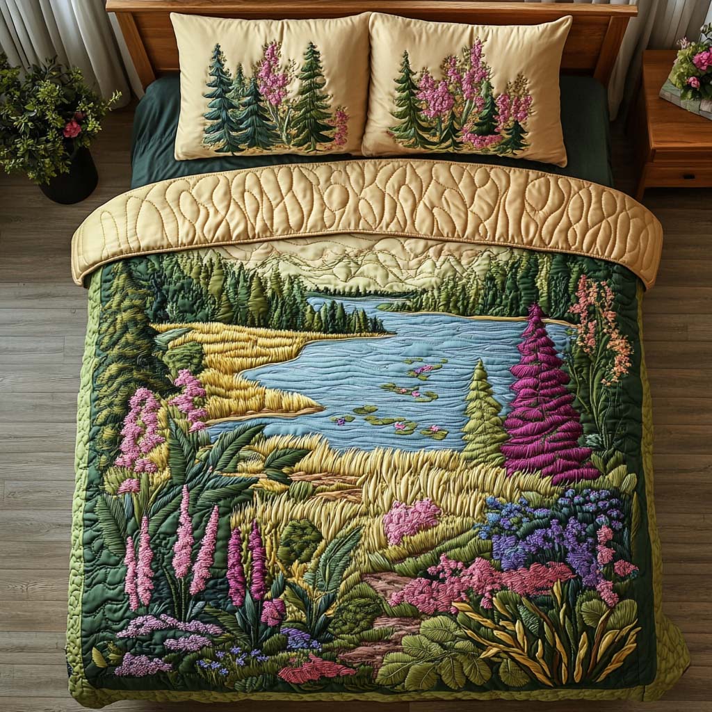 Meadow Awakening 3-Piece Quited Bedding Set - Single (59" x 70")