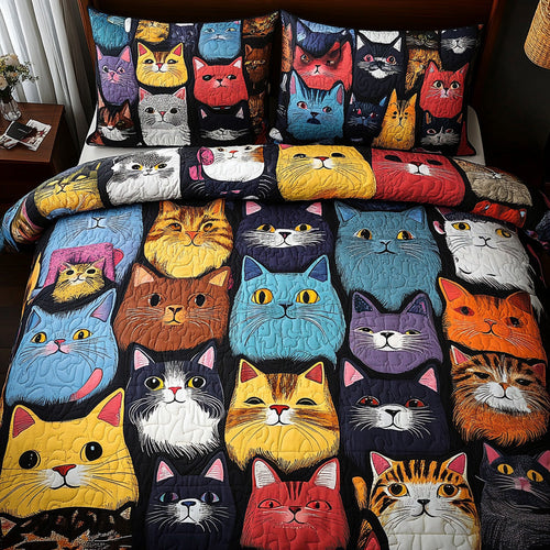 Meow Moments 3-Piece Quilted Bedding Set - Single (59" x 70")