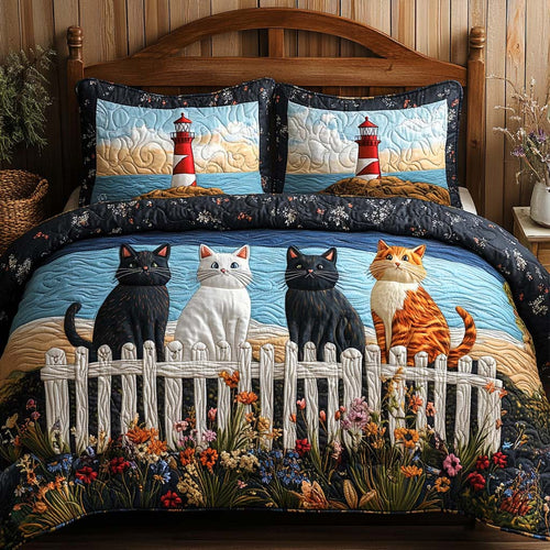 Meow Crew Comfort 3-Piece Quilted Bedding Set - Single (59" x 70")