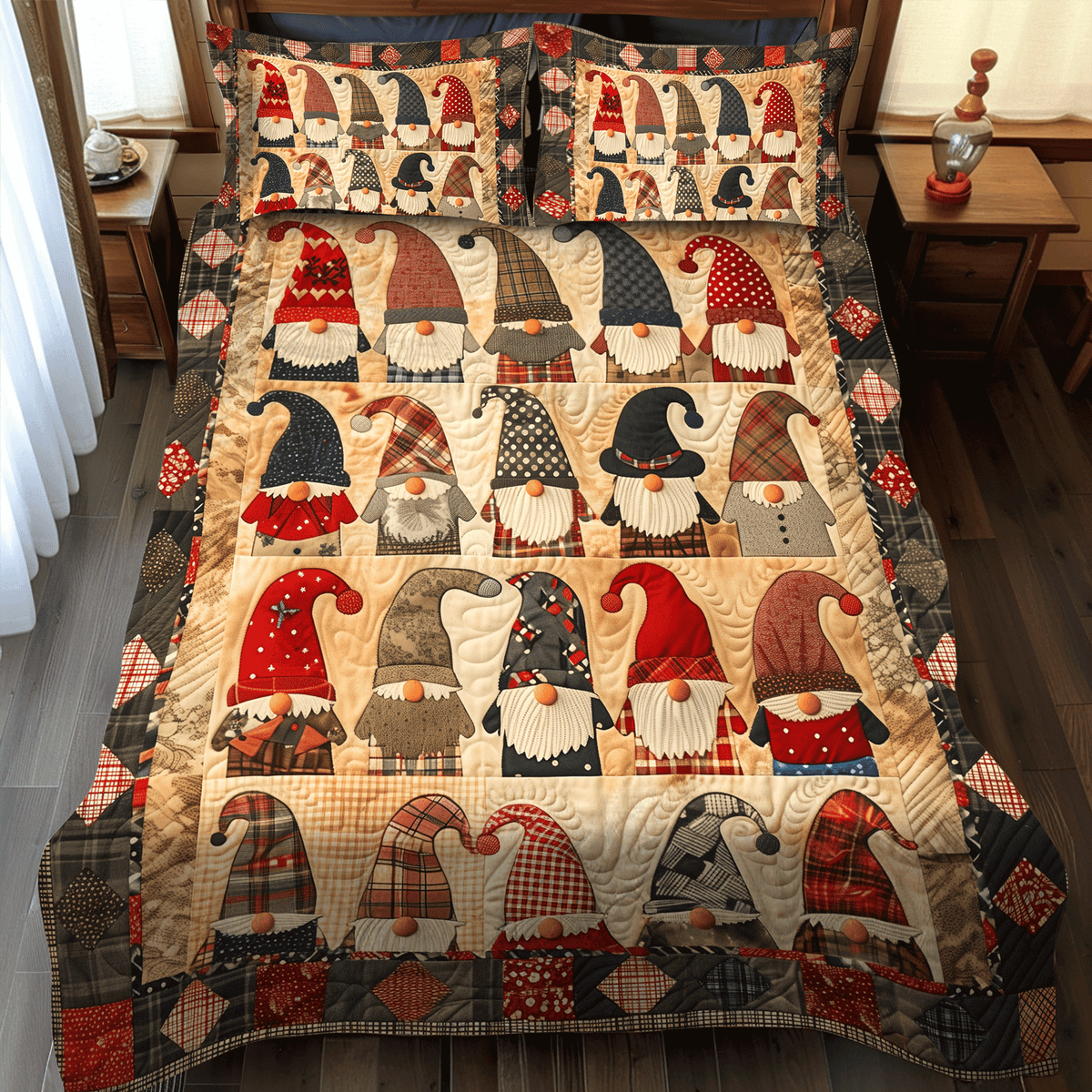 Single (59'' x 70'') /Merry Gnome 3-Piece Quilted Bedding Set