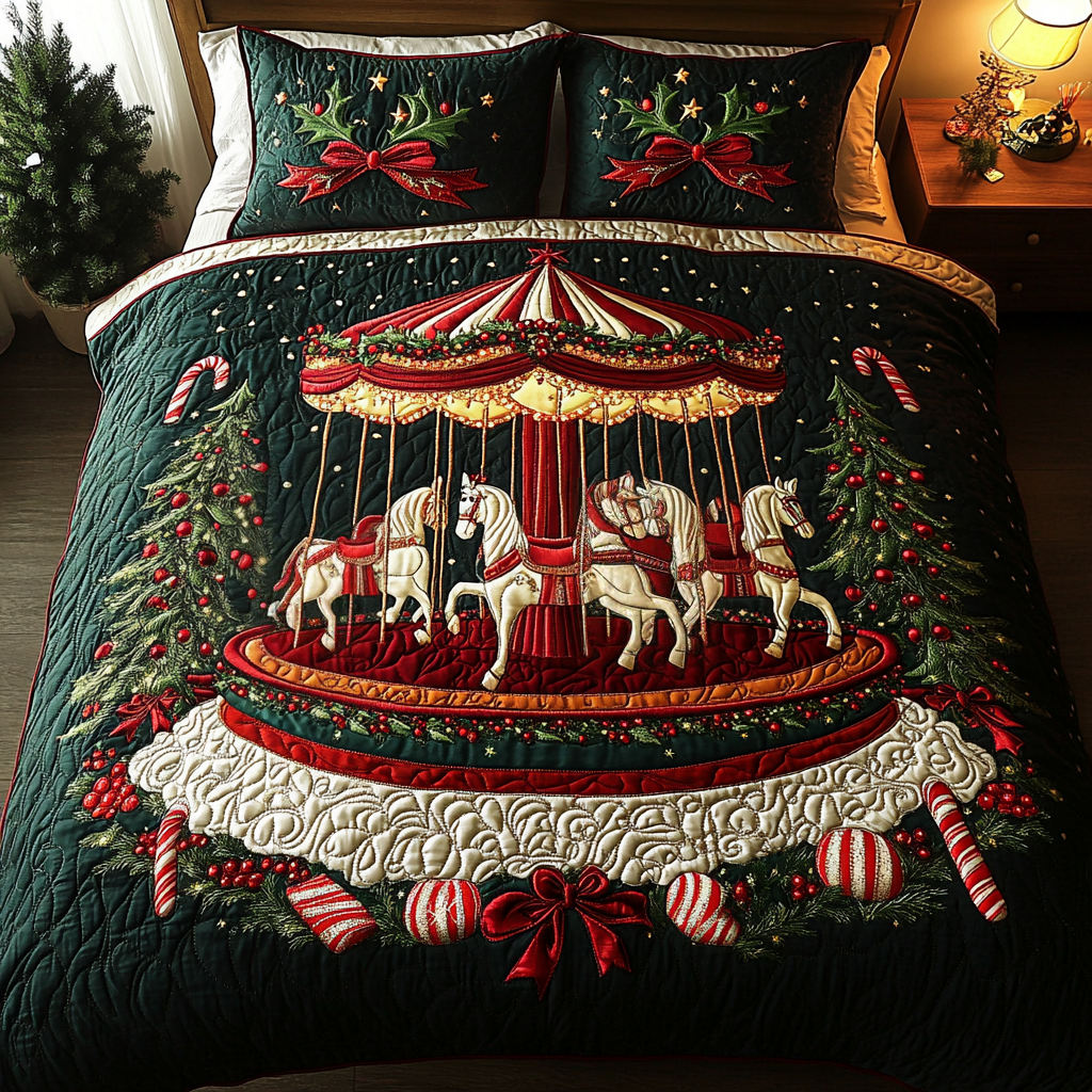 Merry Carousel Nights 3-Piece Quilted Bedding Set - Single (59" x 70")
