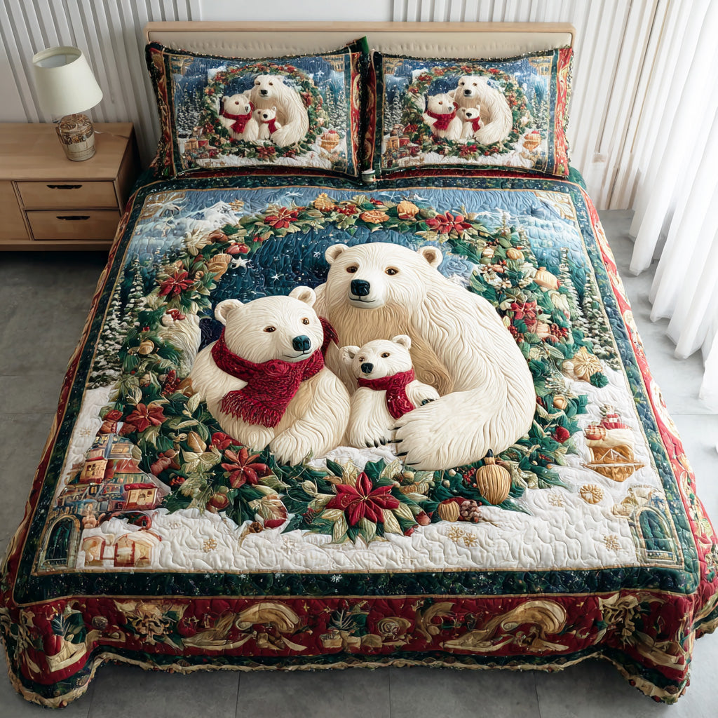 Merry Forest Bear 3-Piece Quilted Bedding Set - Single (59" x 70")