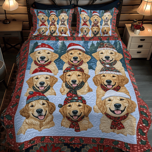 Merry Golden Smiles 3-Piece Quilted Bedding Set - Single (59" x 70")