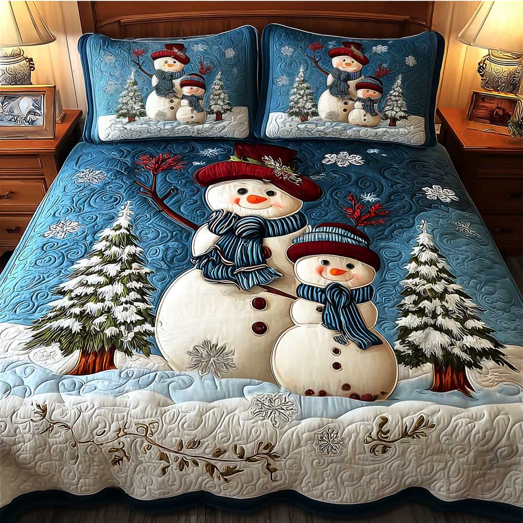Merry Snowman 3-Piece Quilted Bedding Set - Single (59" x 70")