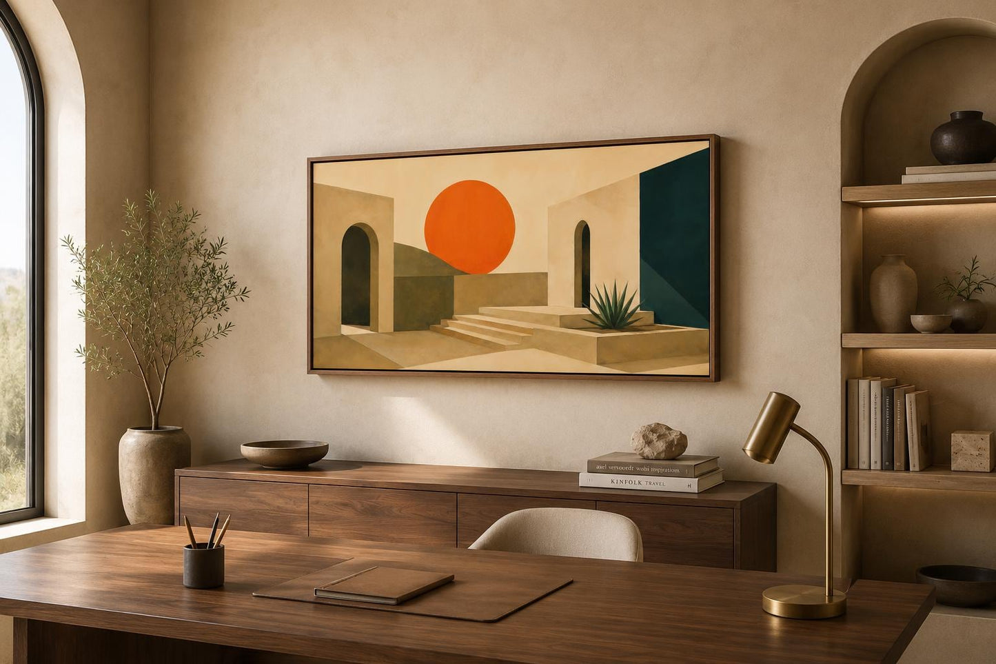Mid Century Modern Canvas - Abstract Sunset Art on Terracotta Archways Horizontal Canvas Print