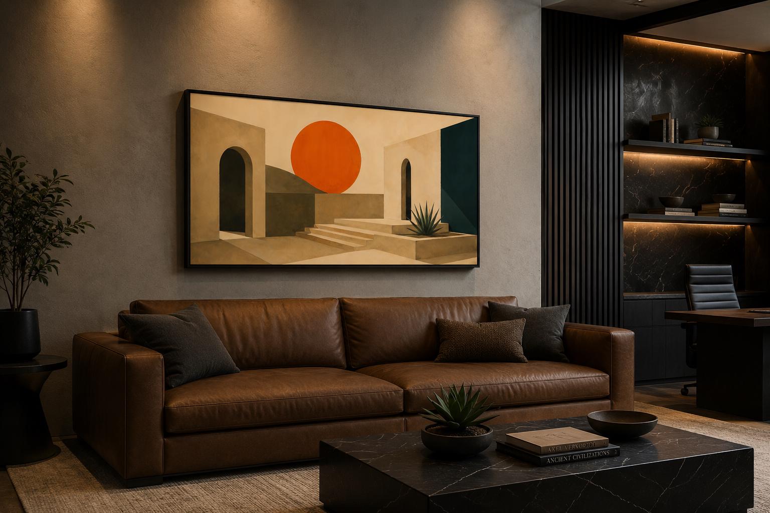 Mid Century Modern Canvas - Abstract Sunset Art on Terracotta Archways Horizontal Canvas Print