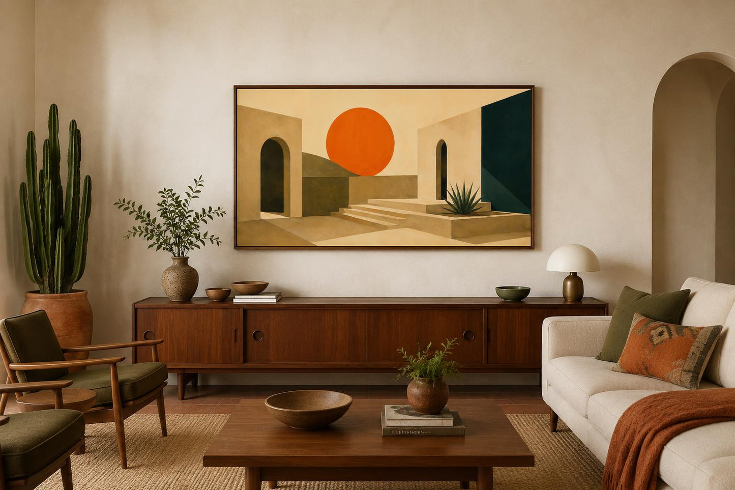 Mid Century Modern Canvas - Abstract Sunset Art on Terracotta Archways Horizontal Canvas Print