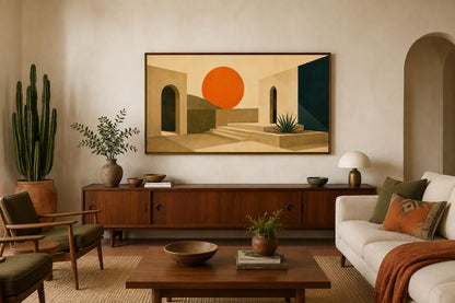 Mid Century Modern Canvas - Abstract Sunset Art on Terracotta Archways Horizontal Canvas Print