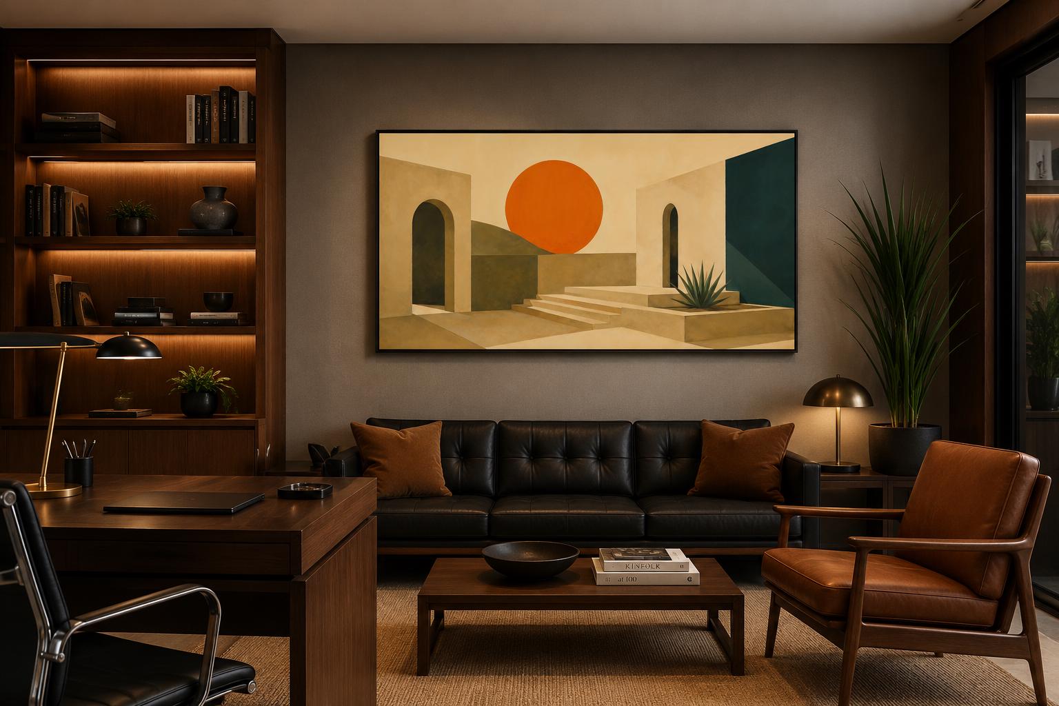 Mid Century Modern Canvas - Abstract Sunset Art on Terracotta Archways Horizontal Canvas Print