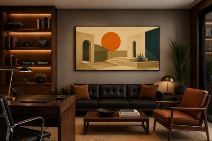 Mid Century Modern Canvas - Abstract Sunset Art on Terracotta Archways Horizontal Canvas Print