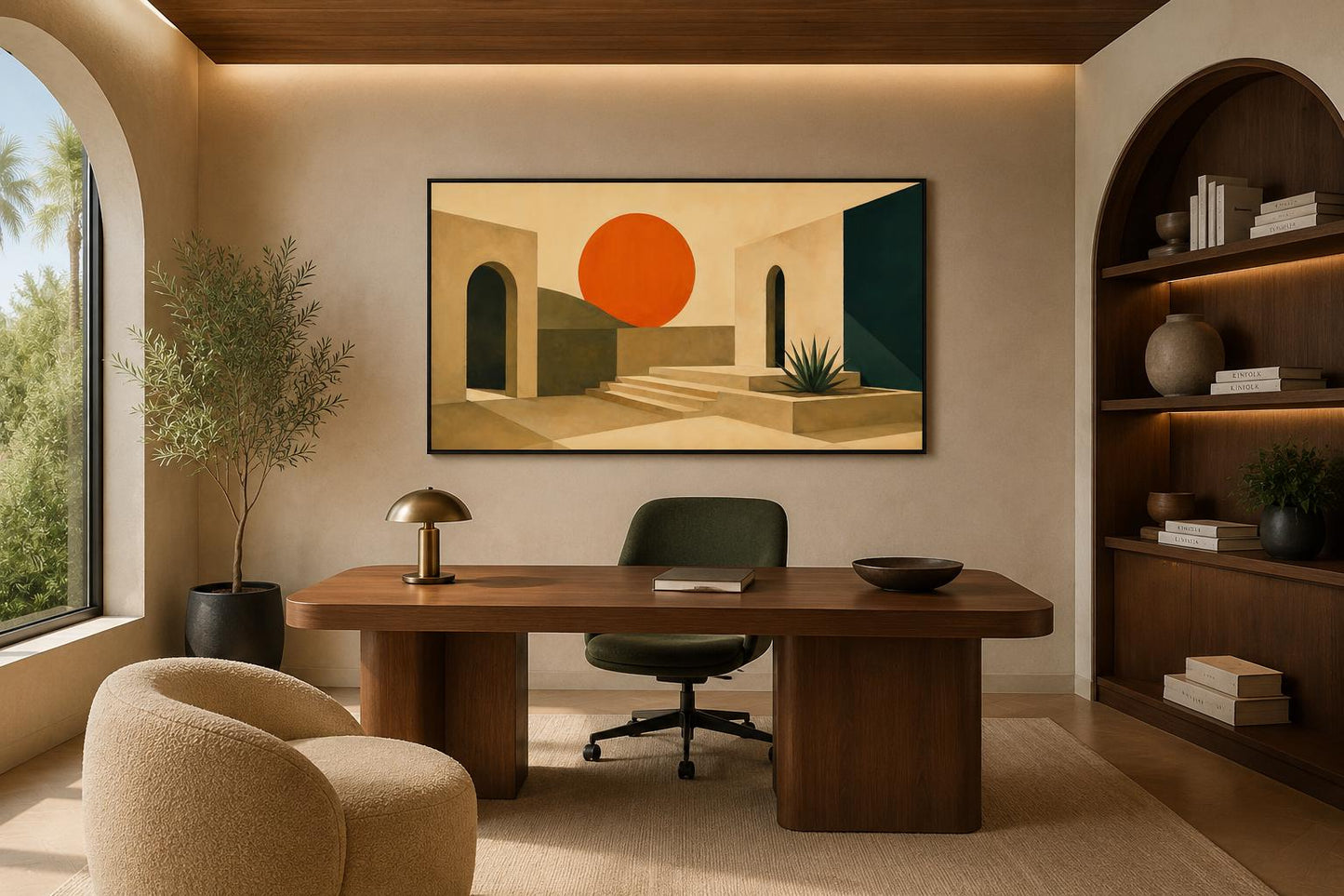Mid Century Modern Canvas - Abstract Sunset Art on Terracotta Archways Horizontal Canvas Print