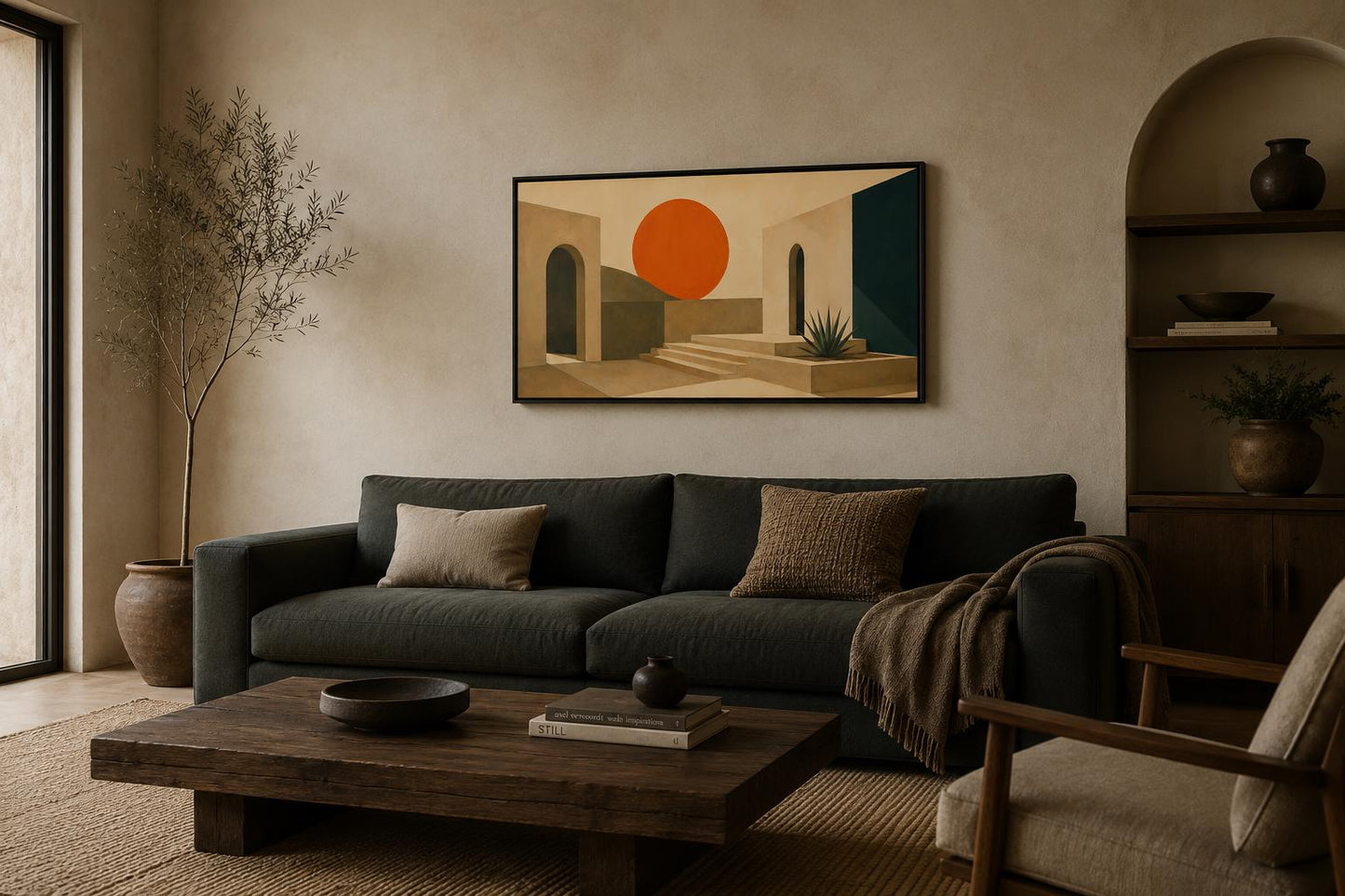 Mid Century Modern Canvas - Abstract Sunset Art on Terracotta Archways Horizontal Canvas Print