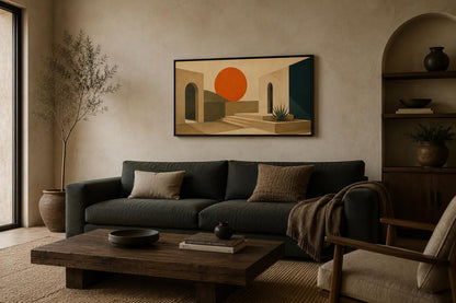 Mid Century Modern Canvas - Abstract Sunset Art on Terracotta Archways Horizontal Canvas Print
