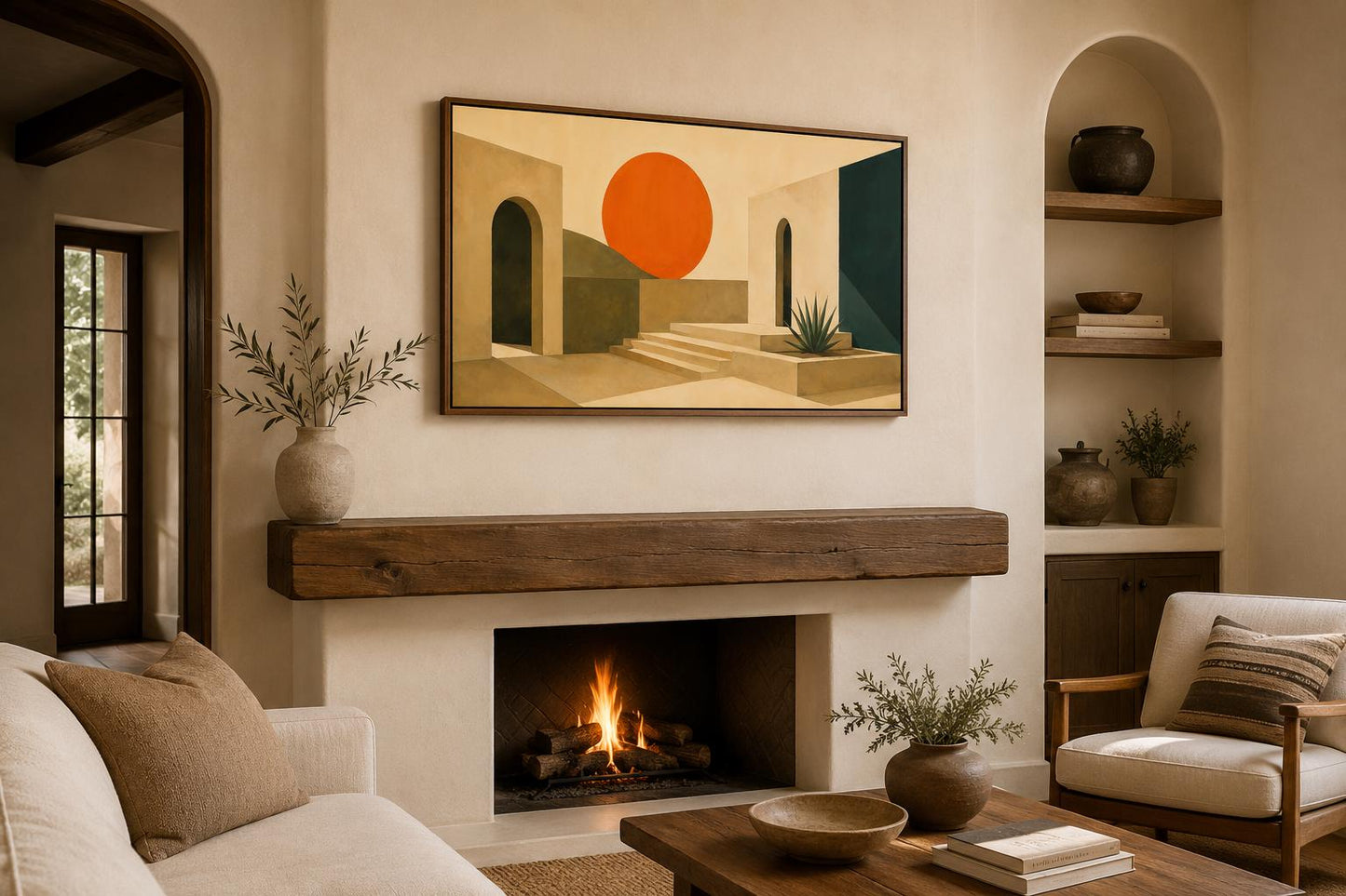 Mid Century Modern Canvas - Abstract Sunset Art on Terracotta Archways Horizontal Canvas Print