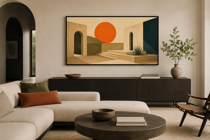 Mid Century Modern Canvas - Abstract Sunset Art on Terracotta Archways Horizontal Canvas Print