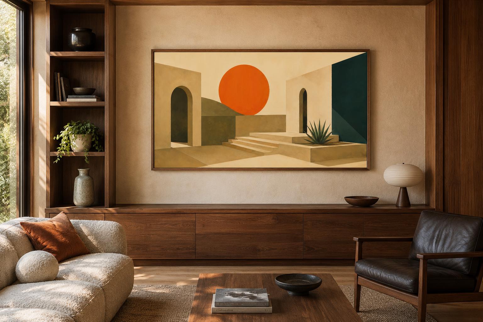 Mid Century Modern Canvas - Abstract Sunset Art on Terracotta Archways Horizontal Canvas Print