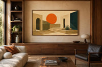 Mid Century Modern Canvas - Abstract Sunset Art on Terracotta Archways Horizontal Canvas Print