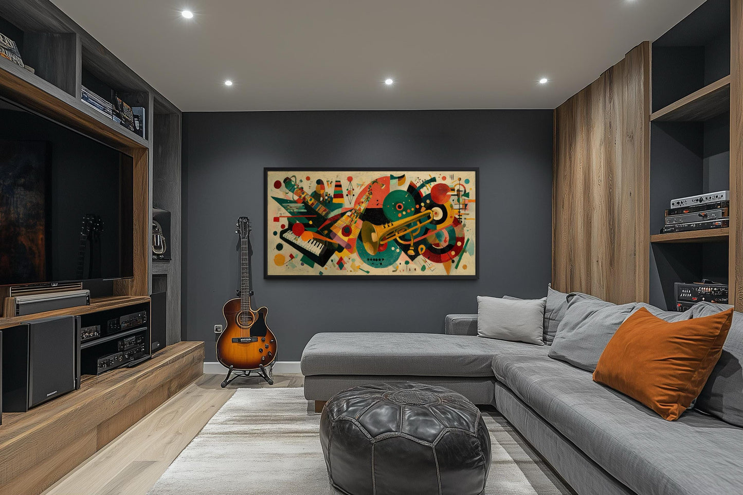 Mid Century Modern Colorful Jazz Instruments Wall Art Canvas Print | Retro Music Decor