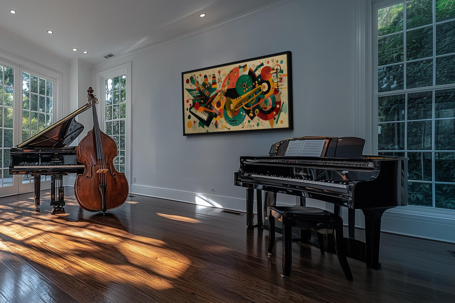 Mid Century Modern Colorful Jazz Instruments Wall Art Canvas Print | Retro Music Decor