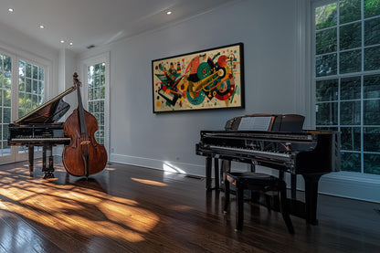 Mid Century Modern Colorful Jazz Instruments Wall Art Canvas Print | Retro Music Decor